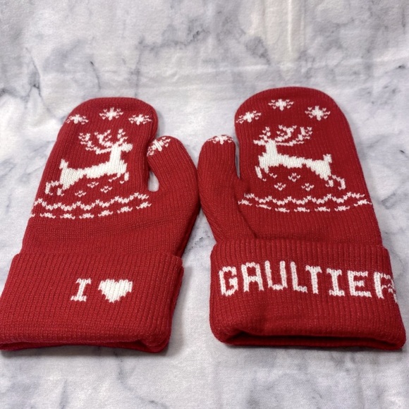 JEAN PAUL GAULTIER Winter Gloves in Red & White - Picture 9 of 9